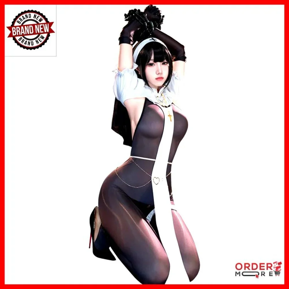 Sexy Nun Costume Bodysuit Set with Veil and Accessories for Women